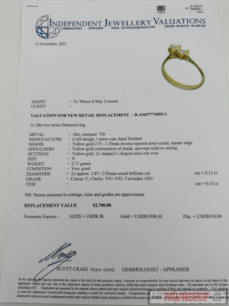 18ct Yellow Gold Two Stone Diamond Ring ~ $2,700! Carousel 7
