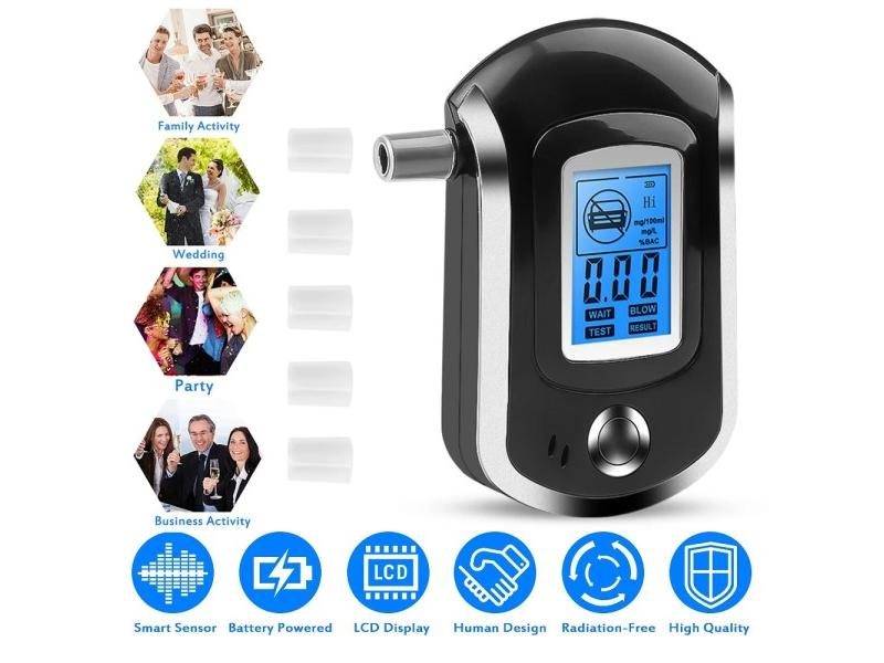 Portable Digital LCD Breath Alcohol Detector Breathalyzer Alcoholmeter With 5 Carousel 1