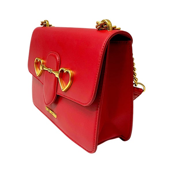 Moschino Love Faux Leather shoulder Bag with chain and Golder clamp Carousel 2