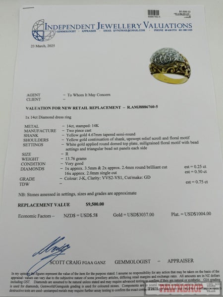 14ct Yellow Gold 0.75ct TDW Diamond Dress Ring ~ $9,500! Carousel 8