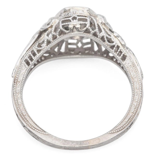 Antique Art Deco 18k White Gold 0.38ctw Diamond Filigree Bow Engagement Ring Carousel 5
