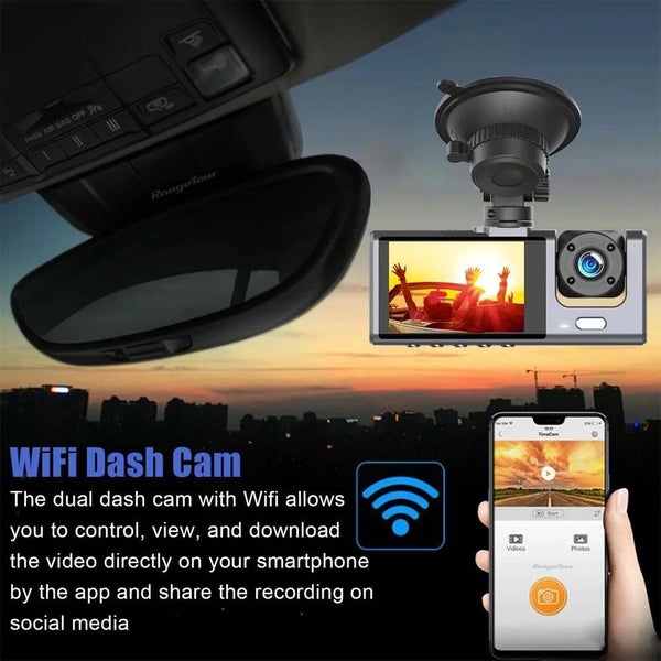 Wifi Dash Cam With 3 Cameras (Front/Inside/Rear) - Black Box Traffic Recorder Carousel 1