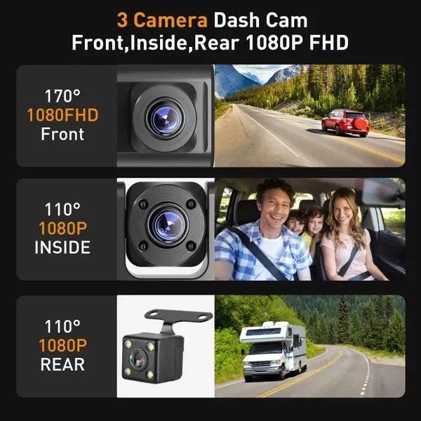 Wifi Dash Cam With 3 Cameras (Front/Inside/Rear) - Black Box Traffic Recorder64142056882434113