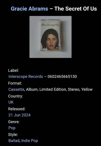 Gracie Abrams-The Secret of Us on Exclusive Cassette #1 Carousel 2