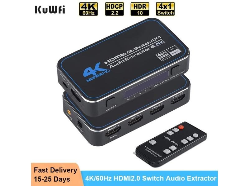 4K60Hz 4 Ports HD-MI 2.0b Switch Switcher Box 4 In 1 Out With Optical 3.5mm Carousel 1