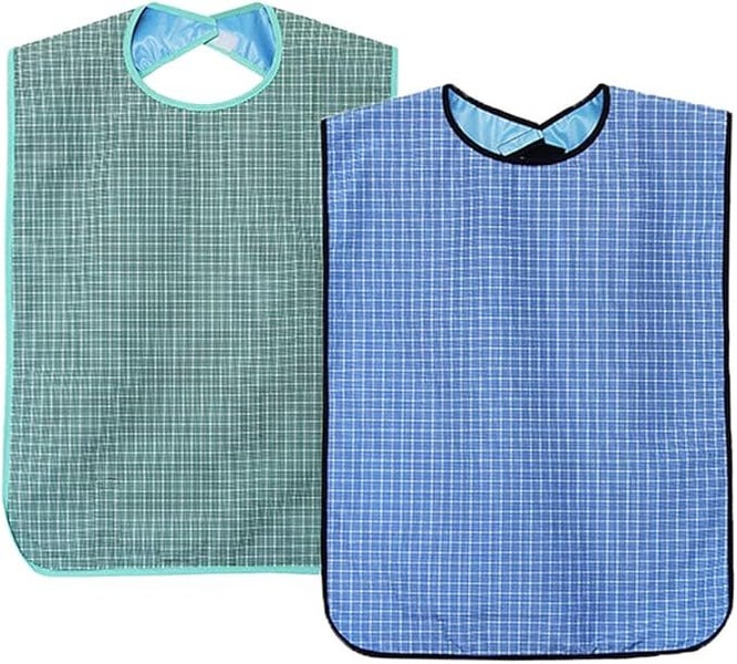 2 Pack Adult Bibs For Eating Adjustable Strap Washable Reusable Waterproof Apron Carousel 1