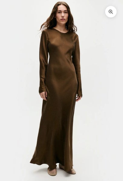 SILK LAUNDRY RRP $540 FULL SLEEVE BIAS DRESS DARK EARTH Carousel 1