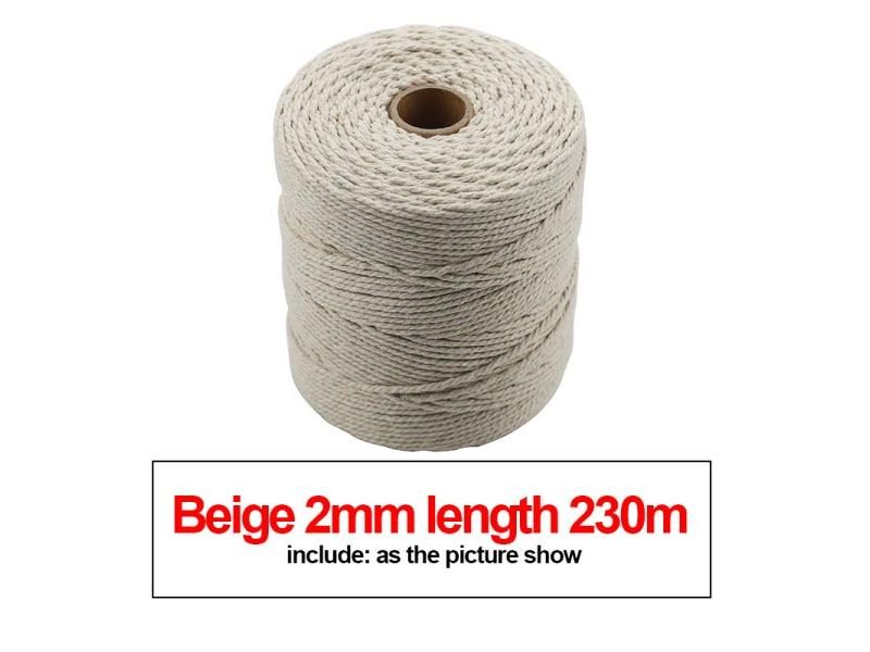 2mm/230M Natural Beige Soft Cotton Cord Rope Craft Macrame Artisan String DIY Carousel 1