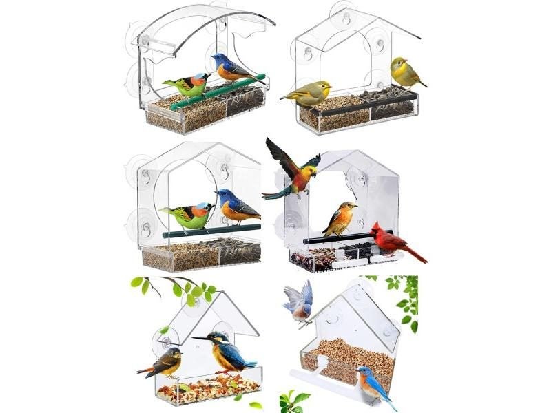 Acrylic Window Bird Feeder Detachable Birds Feeders Tray Transparent Outside Carousel 1