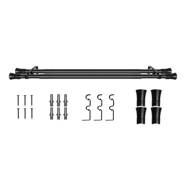 Black Double Curtain Rod Steel Pole Pommel Set Extendable Adjustable Carousel 1
