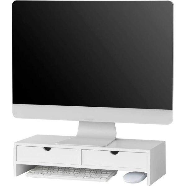 White Monitor Stand Desk Organizer With 2 Drawers Carousel 1