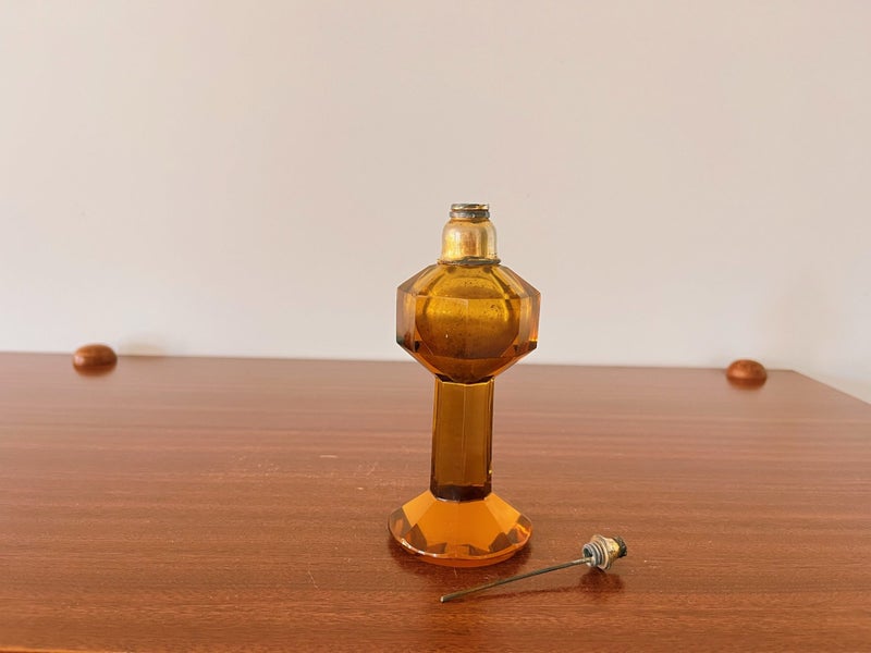 Vintage Bohemian Czech?? Art Deco Amber Cut Glass Perfume Bottle Carousel 2