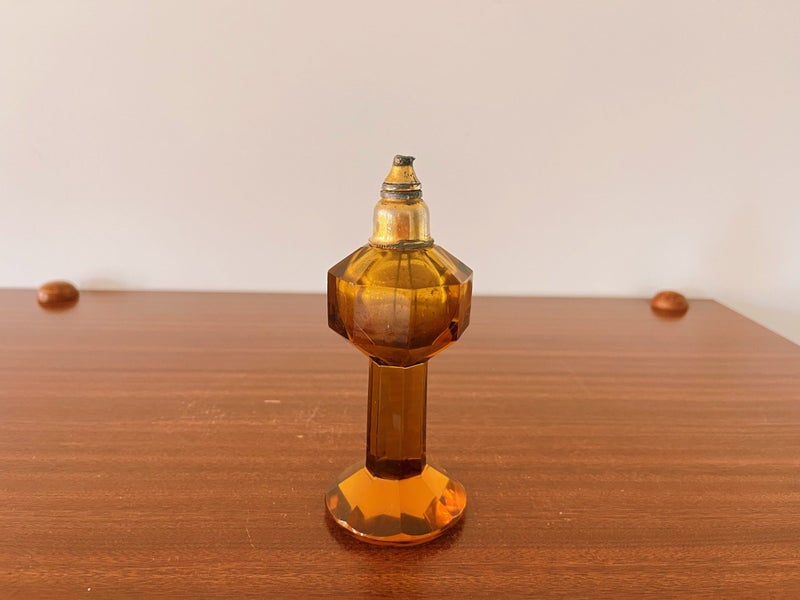 Vintage Bohemian Czech?? Art Deco Amber Cut Glass Perfume Bottle Carousel 1