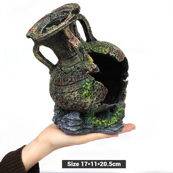 Large 21cm Tall Aztec Egyptian Broken Vase Urn Chalis Artificial Polyresin Aquar Carousel 1