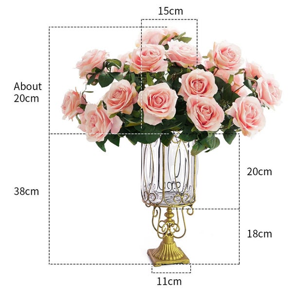 SOGA Clear Glass Cylinder Flower Vase with 4 Bunch 9 Heads Artificial Fake Si... Carousel 2