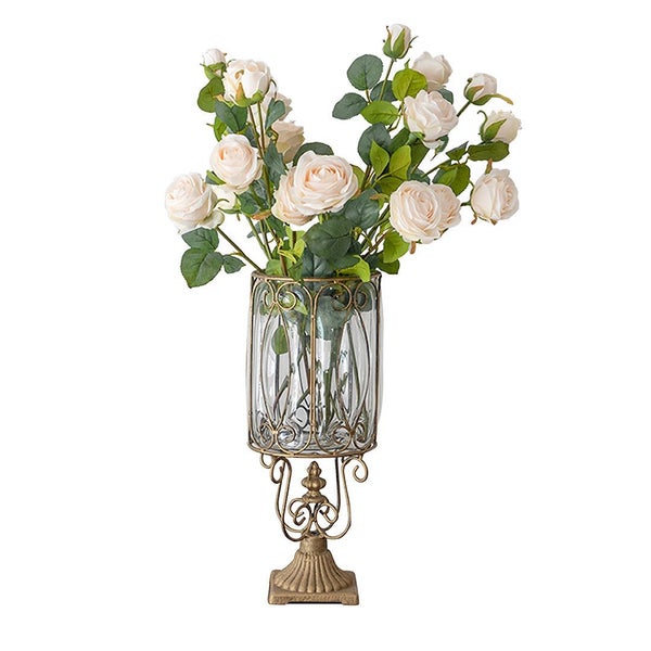 SOGA European Clear Glass Cylinder Flower Vase Solid Base with Gold Metal Pat... Carousel 2