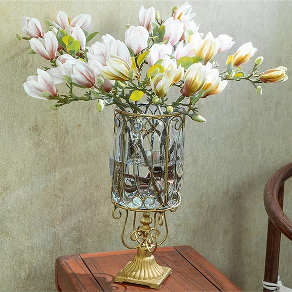 SOGA European Clear Glass Cylinder Flower Vase Solid Base with Gold Metal Pat... Carousel 8