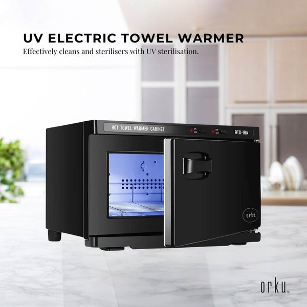 Orku 18L Black UV Electric Towel Warmer Steriliser Cabinet Salon Heat Sanitiser Carousel 2
