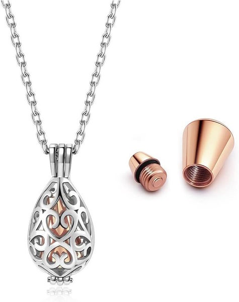 Ashes Keepsake Urn Necklace Cremation Jewellery Women, Stainless Steel Memorial Carousel 1