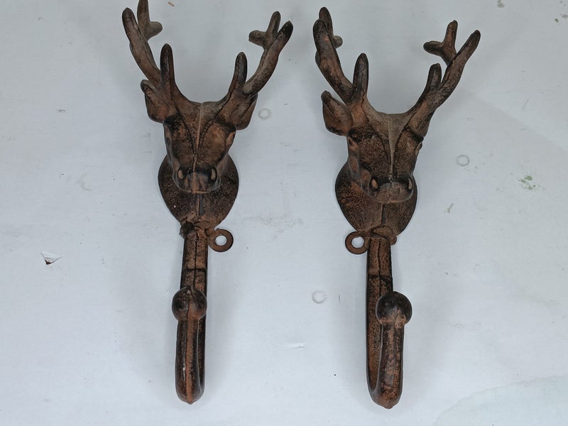 2 x Cast Iron Deer Coat Hooks Carousel 1