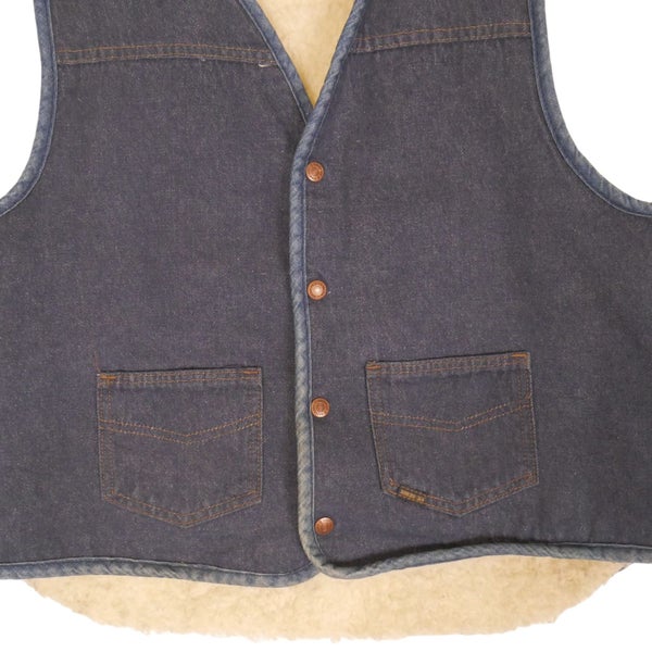 Vintage 1970s Roebucks Denim Fleece Lined Vest Jacket XL Carousel 2