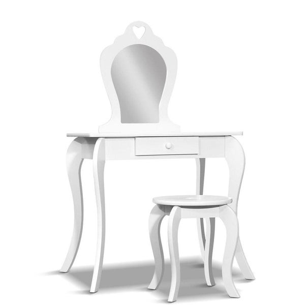 Keezi White Kids Vanity Dressing Table Stool Set Mirror Princess Children Makeup Carousel 1