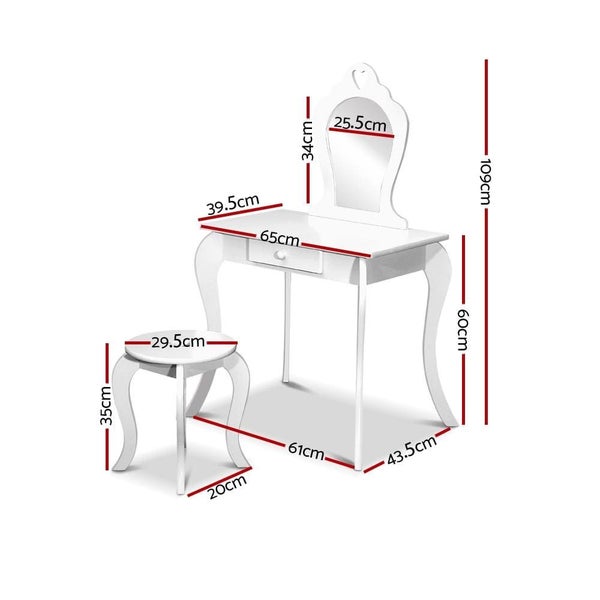 Keezi White Kids Vanity Dressing Table Stool Set Mirror Princess Children Makeup Carousel 2