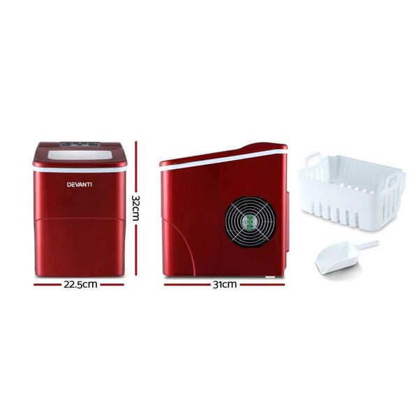 Devanti Portable Ice Cube Maker Machine 2l Home Bar Benchtop Easy Quick Red Carousel 2