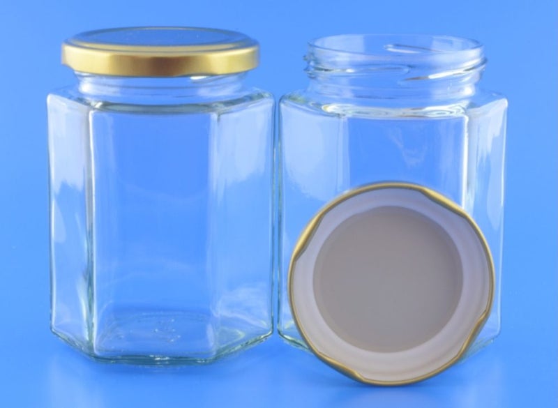 JARS - GLASS 300ml Hexagonal Jam with Lids x 12 Carousel 1