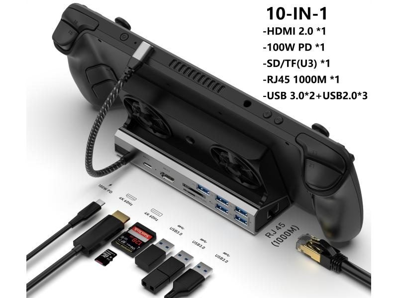 Steam Deck Dock Docking Station With Fan 10-in-1 HDMI 2.0 4k@60hz Gigabit Carousel 1