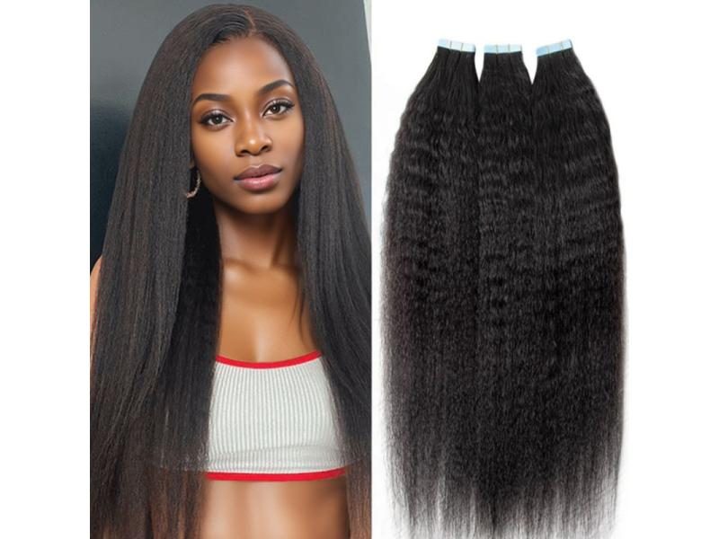 Kinky Straight Tape In Human Hair Extensions Yaki Tape Ins Cuticle Remy Natural Carousel 1