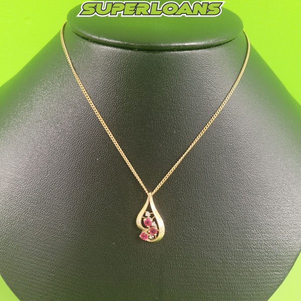 9CT PINK STONE & DIAMOND PENDANT (1.28G) & GOLD PLATED CHAIN Carousel 1