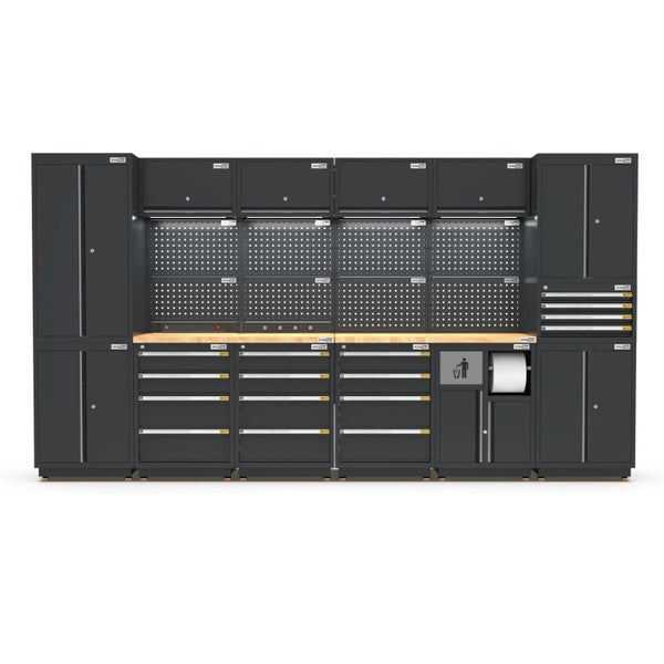 PRO SERIES 3718MM x 580MM x 2020MM BLACK WORKSHOP GARAGE STORAGE CABINET SET Carousel 1
