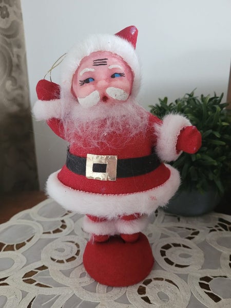 Genuine Vintage Flocked Santa 18cm #1 Carousel 1
