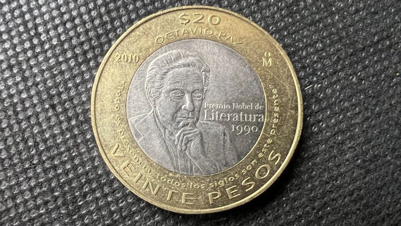 2010 Mexico $20 Commemorative Coin – Octavio Paz, Nobel Prize in 1990 - Lot E502 Carousel 1