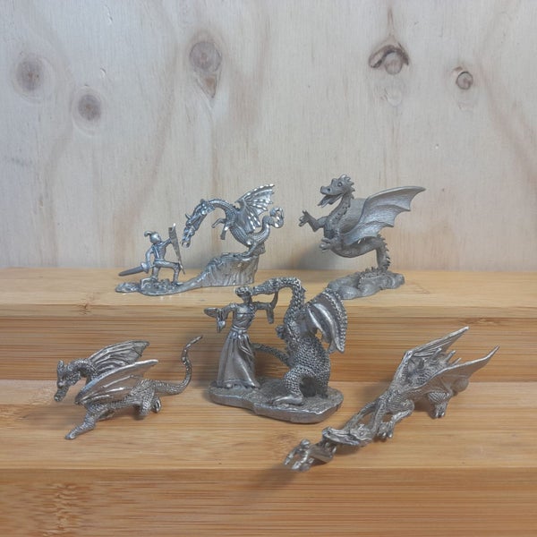 Pewter dragons mixed lot - including Spoontiques and J Guthrie Carousel 1