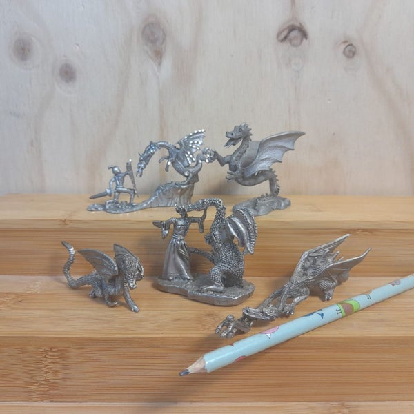 Pewter dragons mixed lot - including Spoontiques and J Guthrie Carousel 11