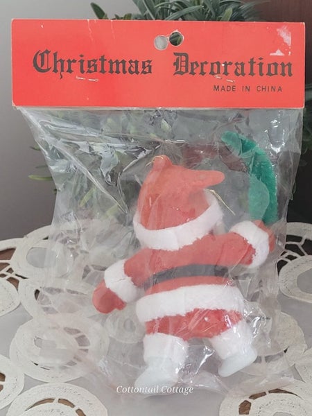 Genuine Vintage Flocked Santa 10cm #2 Carousel 3