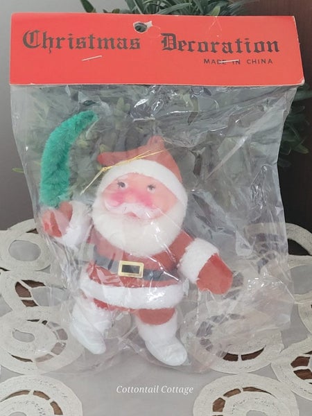 Genuine Vintage Flocked Santa 10cm #2 Carousel 1