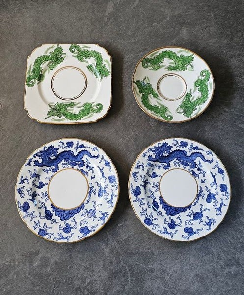 A Small Collection of English Made Chinese Dragon Plates with Gilded Rims. Carousel 2