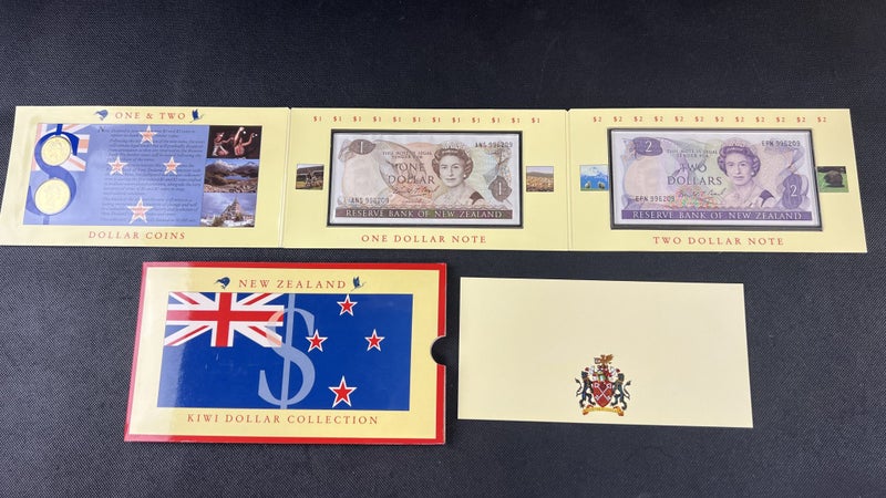 1990 NZ Kiwi Dollar Collection ANS & EPN 996209 Banknotes & Coin Set - Lot W75 Carousel 1
