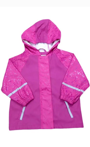 NEW WATERPROOF JACKET PINK WITH REFLECTIVE REFLECTOR STRIPS & ANIMAL PRINT Carousel 1
