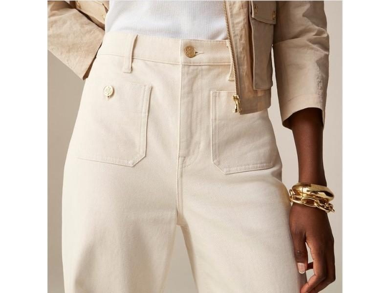 Loose Button Slightly Flared Jeans High Waisted Stretchy Tummy Control Sailor Carousel 1