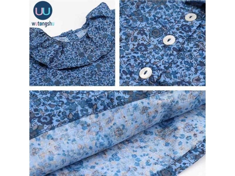 Baby Girls Spring Autumn Floral Long Sleeve Blouse Shirt Blue Flower Printed Carousel 1