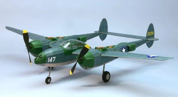 Dumas #324 Plane Kit: 30" Lockheed P-38F/M Lightning - Rubber Powered Flying ... Carousel 1