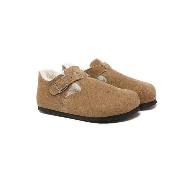 EVERAU(R) Adjustable Buckled Straps Suede Flat Clog Slippers Marla Carousel 1