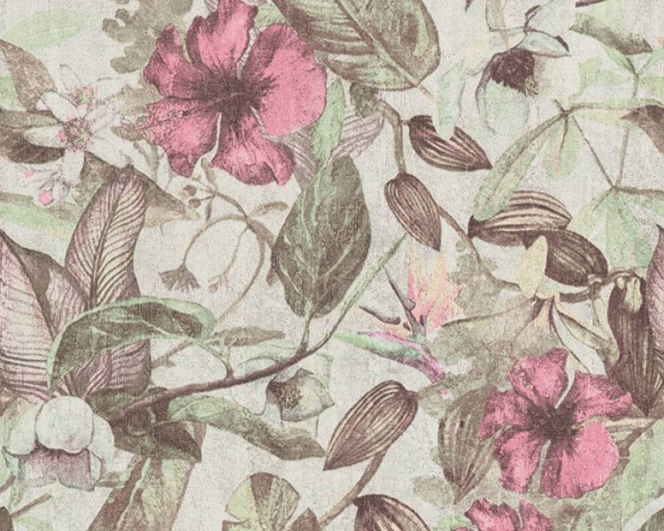 Wallpaper. Flower Garden - Green & Pink. PTW. Carousel 2