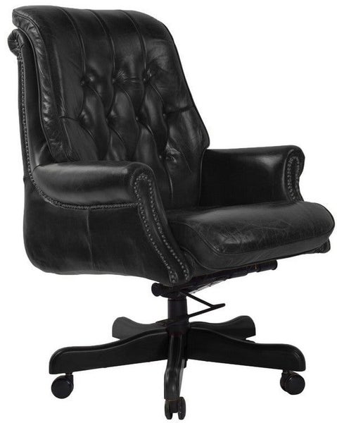 Columbus Black Leather Chesterfield Desk Chair Carousel 1