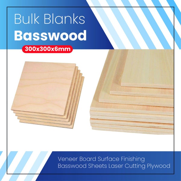 Bulk Blanks-Basswood Plywood 300x300x6mm Sheets for Laser Engraving (10 pcs) Carousel 1