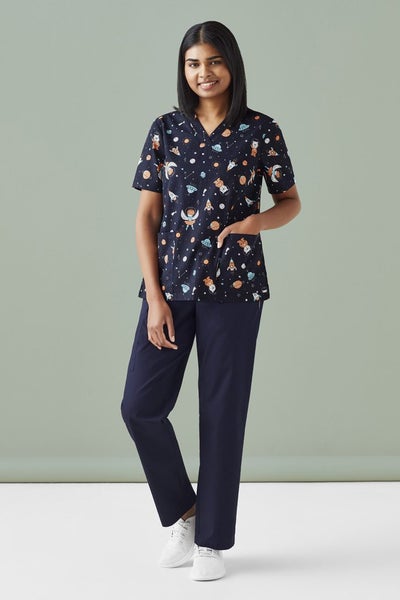 CST148LS BIZ WOMENS SPACE PARTY SCRUB TOP Carousel 2